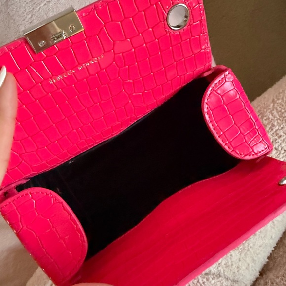 New Rebecca Minkoff Pink Croc-Embossed Mini Bag with Silver Handle - Picture 9 of 11